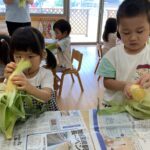 【3歳児】　トウモロコシの皮むきと英語教室